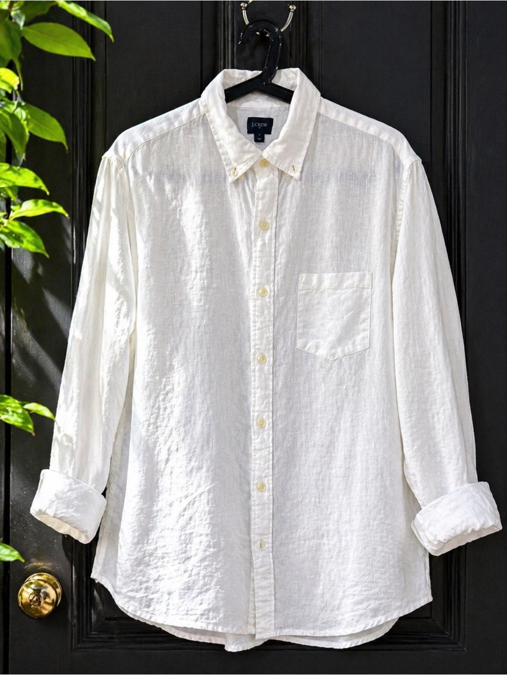 J.Crew White 100% Linen Button Down Shirt Medium Classic Casual